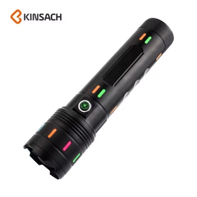 Picture of KINSACH KS-662 Aluminium Alloy Long Range Flashlight – 20W White Laser, 7200mAh Rechargeable Battery, Type-C Charging, Powerbank Function, Waterproof -Black