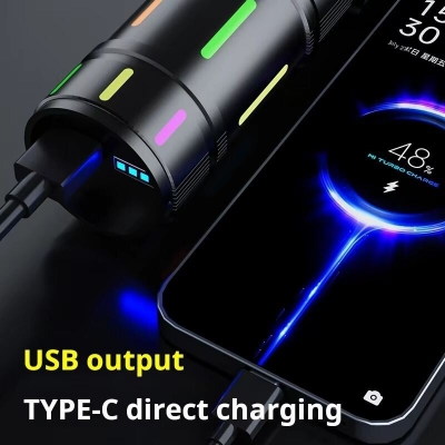 Picture of KINSACH KS-662 Aluminium Alloy Long Range Flashlight – 20W White Laser, 7200mAh Rechargeable Battery, Type-C Charging, Powerbank Function, Waterproof -Black