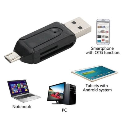 Picture of 2-in-1 USB & microUSB OTG Card Reader Adapter | USB 2.0 OTG Reader for Micro SD/TF & SD Cards | Mobile Phone Memory Expansion | High-Speed Data Transfer