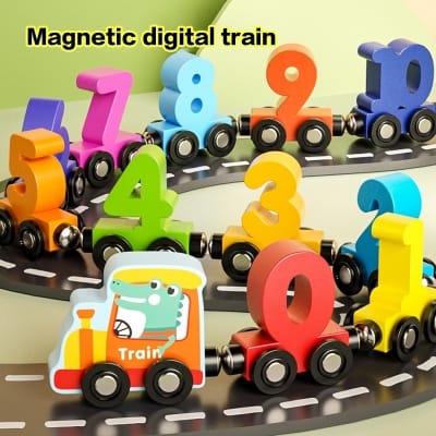 Picture of 1 Set Wooden Magnetic Number Train Toys Montessori Educational Toy Train Kit Early Cognition Learning Teaching Sets For Toddlers