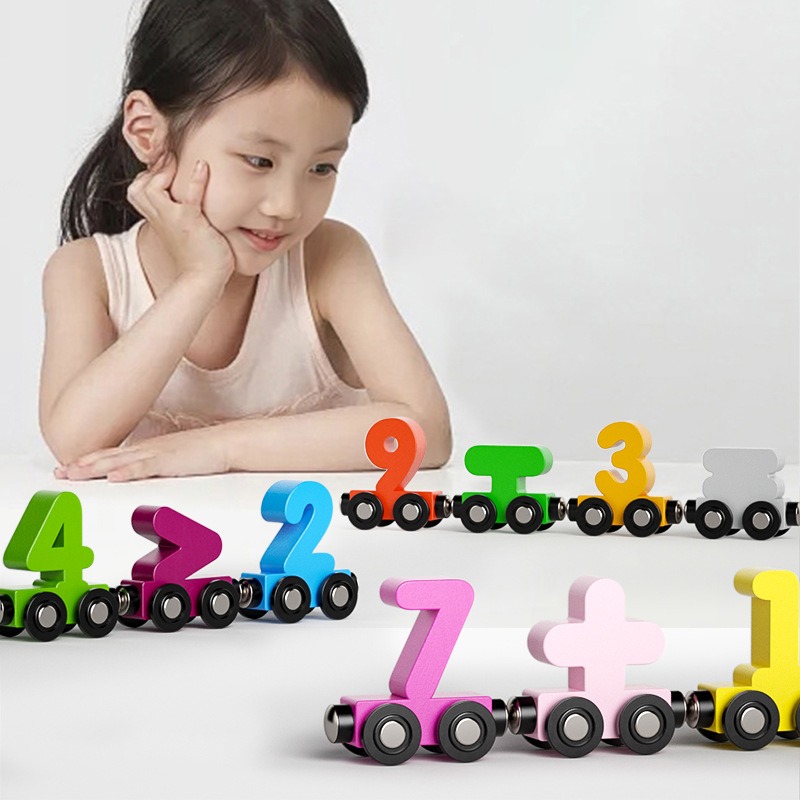 Picture of 1 Set Wooden Magnetic Number Train Toys Montessori Educational Toy Train Kit Early Cognition Learning Teaching Sets For Toddlers