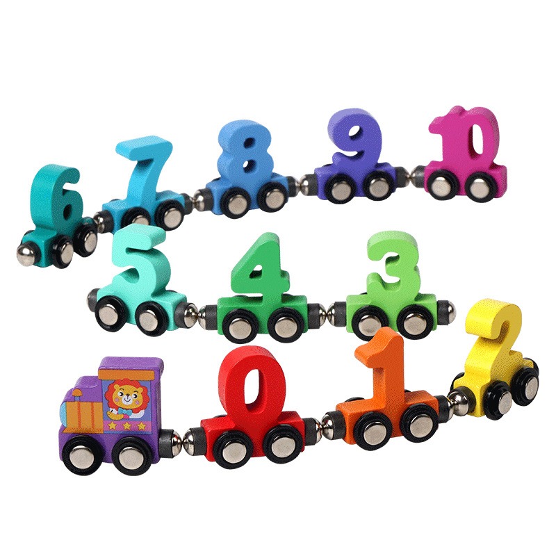 Picture of 1 Set Wooden Magnetic Number Train Toys Montessori Educational Toy Train Kit Early Cognition Learning Teaching Sets For Toddlers