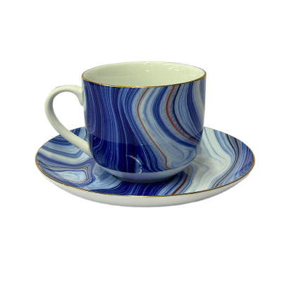 Picture of Ceramic Tea Cup & Saucer Set – Sapphire Blue-White Marble