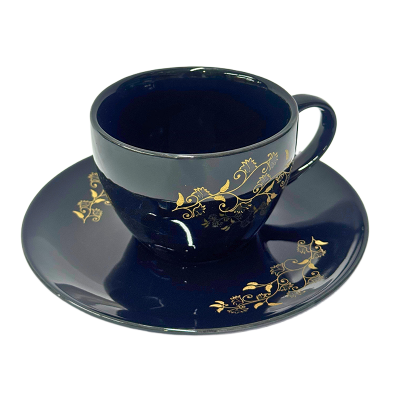 Picture of Ceramic Cup & Saucer Set – Midnight Gold
