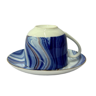 Picture of Ceramic Tea Cup & Saucer Set – Sapphire Blue-White Marble