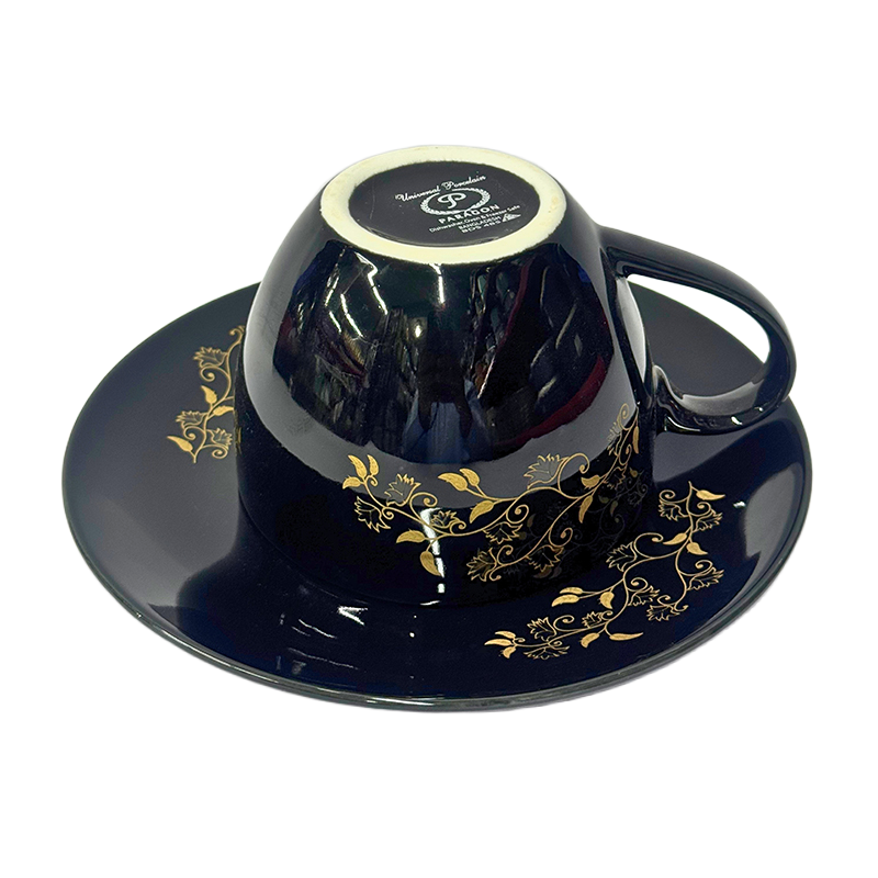 Picture of Ceramic Cup & Saucer Set – Midnight Gold
