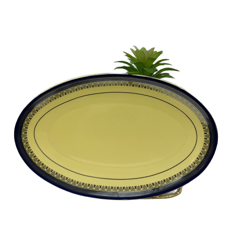 Picture of Ceramic Oval Platter – Pastel Yellow Navy, 25cm