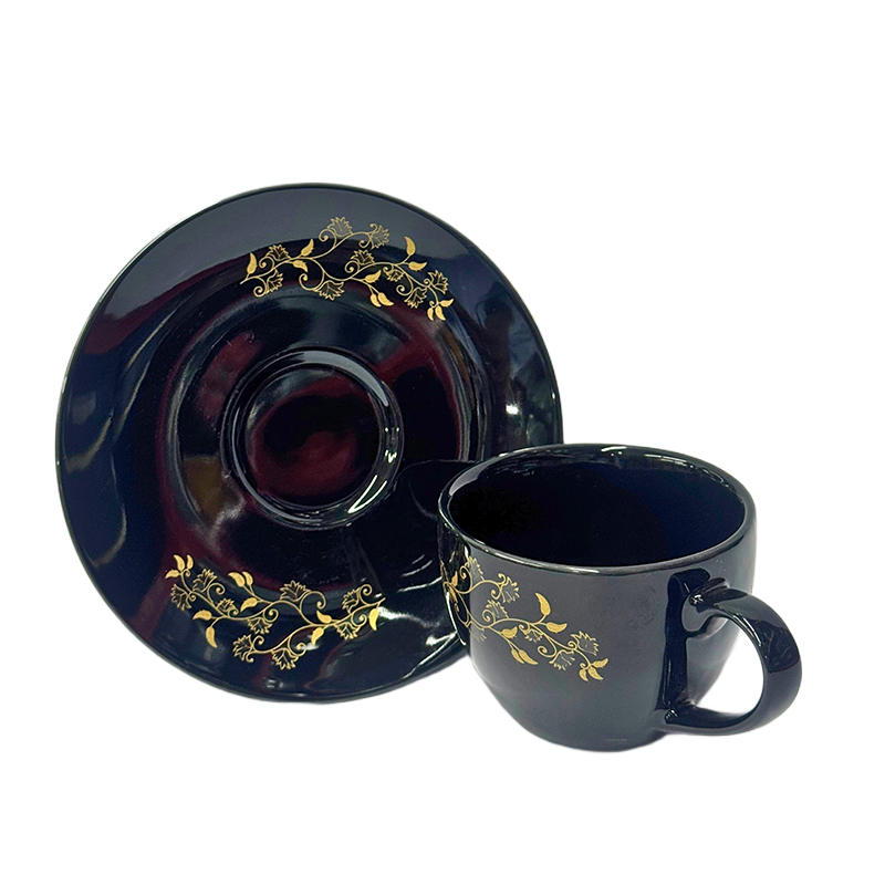 Picture of Ceramic Cup & Saucer Set – Midnight Gold