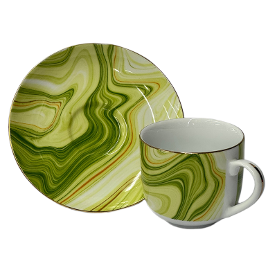 Picture of Ceramic Tea Cup & Saucer Set – Lime Green Cream