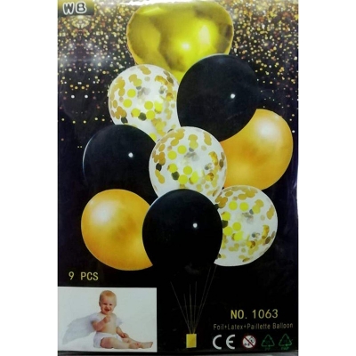 Picture of 9pcs Wedding Deco Birthday Set Baloons (Foil+Latex+Paillette+Balloon) Gold