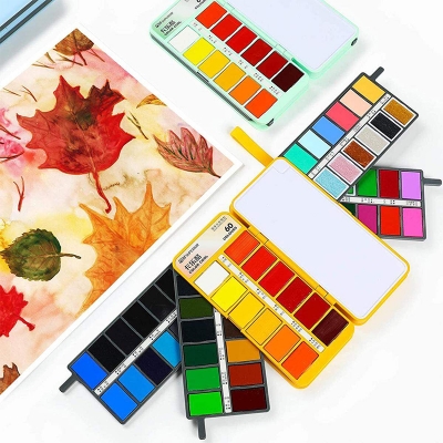 Picture of Superior 60 Color Fan-Shaped Solid Watercolor Paint Set Portable Painting Watercolor Set Pearlescent Color Macaron Color Multicolor