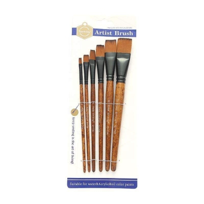 Picture of Keep Smiling 6pcs Brown Rod Nylon Hair Artist Brushes for Acrylic Oil Watercolor Paint Painting G1706 Brown