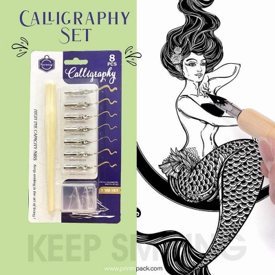 Picture of KeepSmiling 7 Nib Calligraphy Dip Pen Set With Wooden Holder 