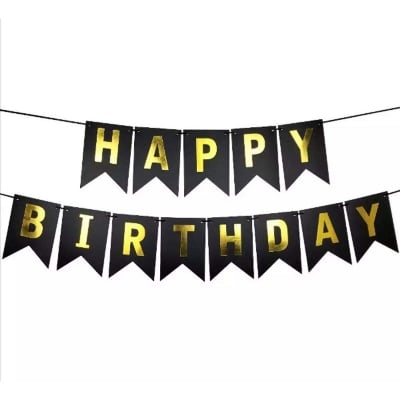 Picture of Originall China Glitter Happy Birthday Bunting Banner with Shimmering Gold Letters (Chose any color) 