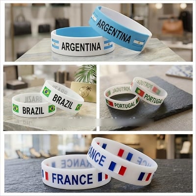 Picture of World Cup 2026 Football Team Wrist Band Bracelet | Argentina Brazil Portugal France Supporter Band | Premium Silicone Wristband 1ps 