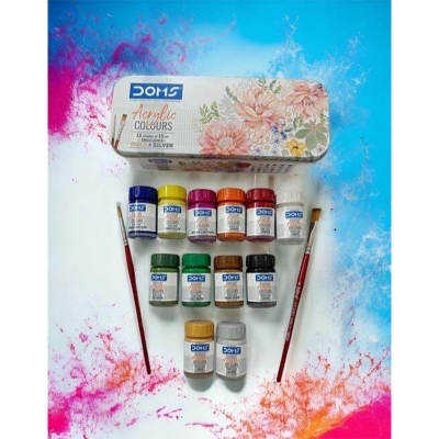 Picture of DOMS Acrylic Paints Set (12 Shades x 15ml) Include Gold & Silver 