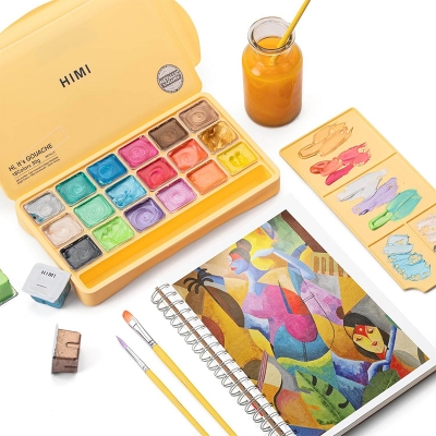 Picture of HIMI Metallic Gouache Paints Set, 18 Colors, 30g, 18 US fl oz, Non Toxic Paint for Canvas and Paper, Art Supplies for Professionals, Students 