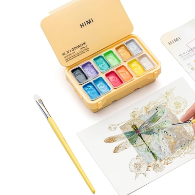Picture of HIMI Metallic Jelly Gouache Paint Set – 12 Colors × 12 ml – Non-Toxic Shiny Art Paint for Canvas & Paper Multicolor-12twin