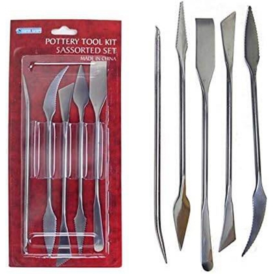 Picture of 5pcs/set of Stainless Steel Double-headed Carving Knife Clay Sculpture Tool Ceramic DIY Scraping Soft Pottery Modeling Tool steel 5ps