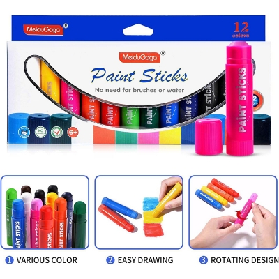 Picture of MEIDUGAGA Tempera Paint Sticks - 12 Classic Colors with Graphic Carton, 10g, Washable, Mess Free & Children Friendly, Non-Toxic 1set-12ps