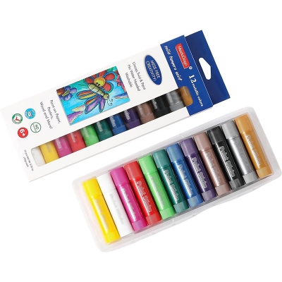 Picture of MeiduGaga 12 metallic colors quick dry wax crayon mess free no dirty friendly solid tempera paint stick for kids 1set-12ps