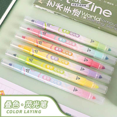 Picture of Laying double-headed double-color highlighter pen 6in1 1set