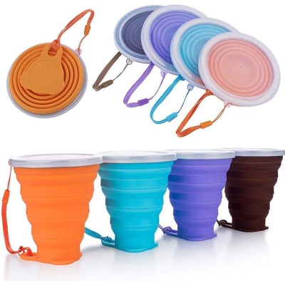 Picture of 1ps Folding Cups 270ml BPA FREE Food Grade Water Cup Travel Silicone Retractable Color Portable Outdoor Coffee Hand cup White 1ps