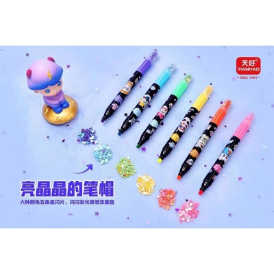 Picture of 6 Different Color Star Shape Stamp Marker Pen with Star Shape Glitter Multicolor