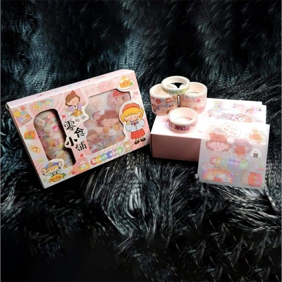 Picture of 10pcs Sticker And 5ps Printed Washi Tape Set Cute Girl Paper Tapes Journal Scrapbooking Diy Deco Kawaii Masking Tapes Multicolor