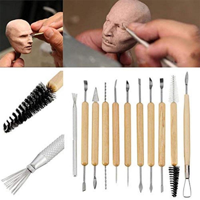 Picture of 11 Piece Clay Ceramic & Sculpture Clay Clay Tool/Pottery Tools Set Wood Handle & Steel Finish Art & Craft Multicolor