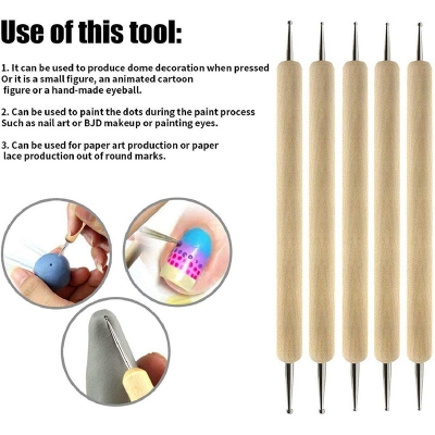 Picture of 5Pcs Polymer Modeling Clay Sculpting Tools, Ball Stylus, Creasing Pen, for Ceramic Clay Carving Embossing, Rock Painting, Nail Decoration DIY Tools Beige
