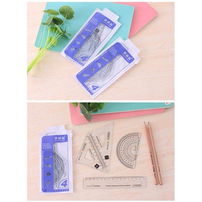Picture of 4 pieces of straight ruler Math Geometry Stationery Ruler Set Squares Protractor Neutral
