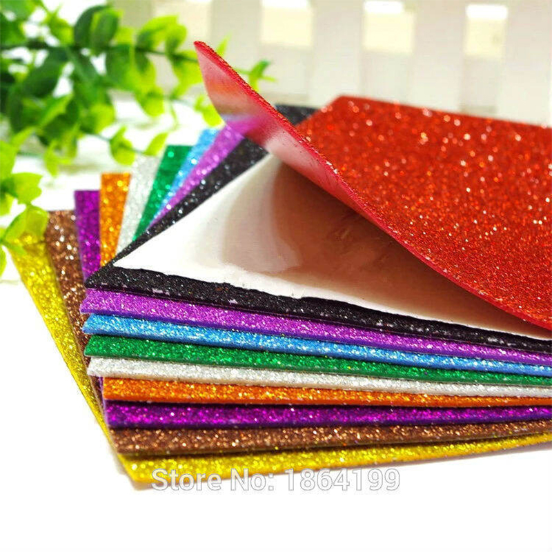 Picture of Craft Foam SELF ADHESIVE Glitter Foam Sheets A4 Pack of 10 Assorted 