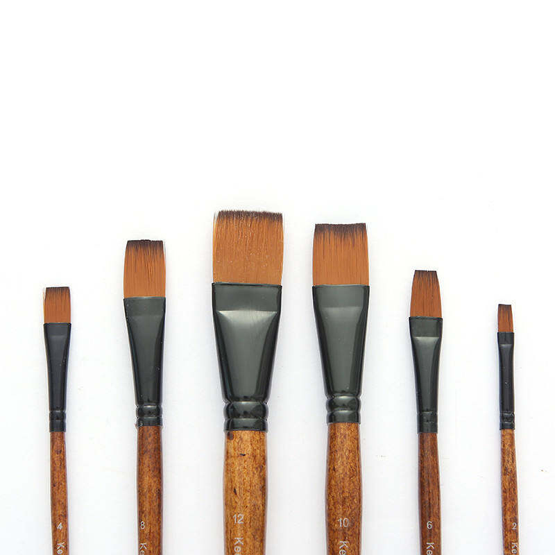 Picture of Keep Smiling 6pcs Brown Rod Nylon Hair Artist Brushes for Acrylic Oil Watercolor Paint Painting G1706 Brown