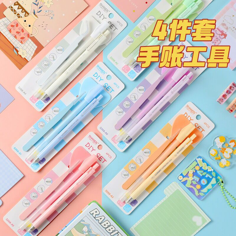 Picture of Journal Tools 4pcs Hand Account Tool Set Graver Dot Glue Pen Tweezers Shovel Student DIY Decorative Material For Scrapbooking Stationery Journal Tools Random color Multicolor