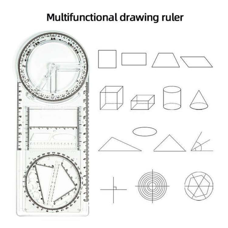 Picture of Multifunction Geometry Drawing Ruler Set | 360° Protractor | Student Geometry Box Multicolor