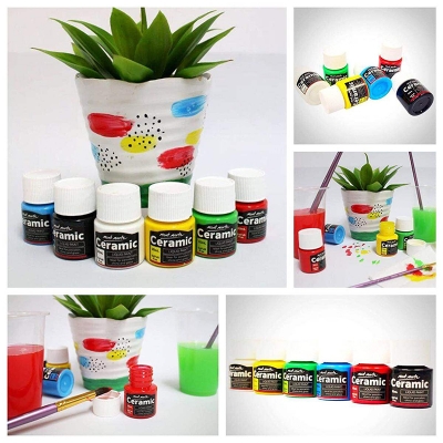 Picture of Mont Marte Ceramic & Porcelain Paint Set - 6 Pieces x 20ml - Water Resistant Ceramic Colors Paints - Ideal for Painting Cups, Vases and Bowls - Perfect for Beginners and Professionals Multicolor
