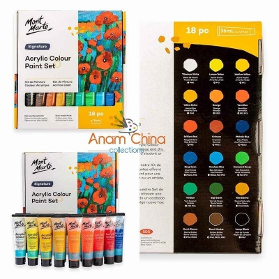 Picture of Mont Marte Acrylic Paint Set 18 Colours 36ml, Perfect for Canvas, Wood, Fabric, Leather, Cardboard, Paper, MDF and Crafts 18 color