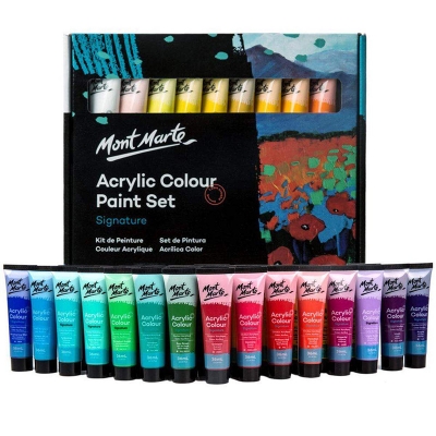 Picture of Mont Marte Acrylic Paint Set 36 Colours 36ml, Perfect for Canvas, Wood, Fabric, Leather, Cardboard, Paper, MDF and Crafts Multicolor