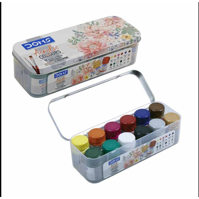 Picture of DOMS Acrylic Paints Set (12 Shades x 15ml) Include Gold & Silver 