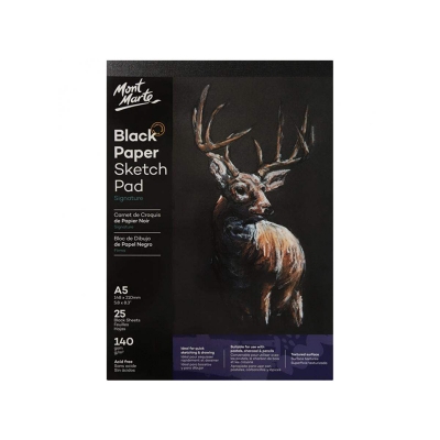Picture of Mont Marte Signature Black Paper Sketch Pad 140gsm A5 25 Sheet Black