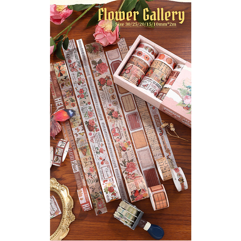Picture of 18 Rolls Vintage Washi Tape Set Flower Letter Butterfly Botanical Decorative Tapes for Scrapbooking Junk Journal Supplies 