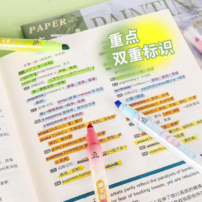 Picture of Laying double-headed double-color highlighter pen 6in1 1set