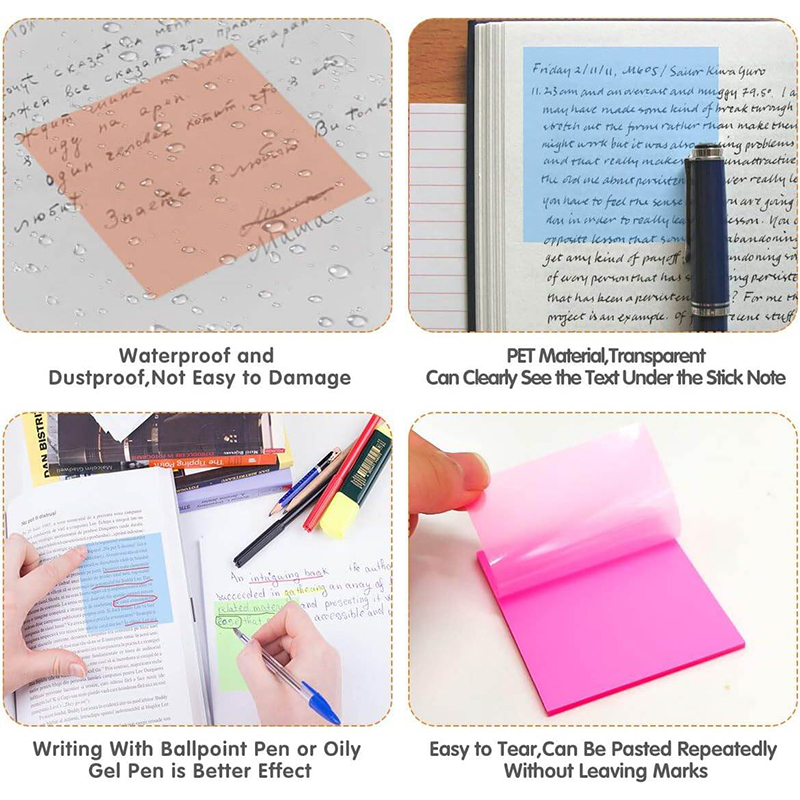Picture of Transparent Sticky Note Pads 3x3 Waterproof Self-Adhesive (50 sheets per pad) 