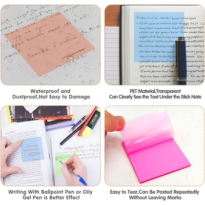 Picture of Transparent Sticky Note Pads 3x3 Waterproof Self-Adhesive (50 sheets per pad) 