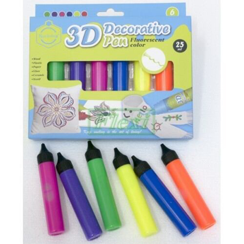 Picture of KeepSmiling 3D Decorative Pen Fluorescent Color ( Pack of 6 25ml) 1set