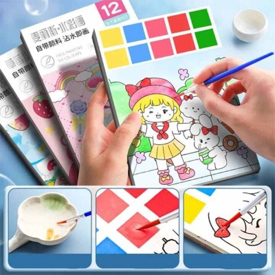Picture of Watercolor Paper Coloring Books With Paint and Brush Drawing Book Blank Doodle Book Set 12 pages SHB-03