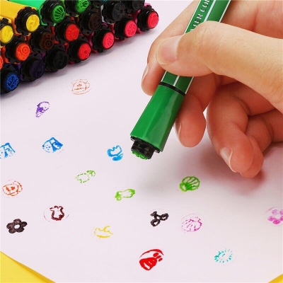 Picture of 12/24 colors set AIHAO Colored pen colored seal stamp washable markers seal watercolor pen thick head brush drawing pen tool set students children stationery gift 