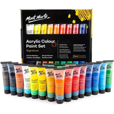 Picture of Mont Marte Acrylic Paint Set 18 Colours 36ml, Perfect for Canvas, Wood, Fabric, Leather, Cardboard, Paper, MDF and Crafts 18 color