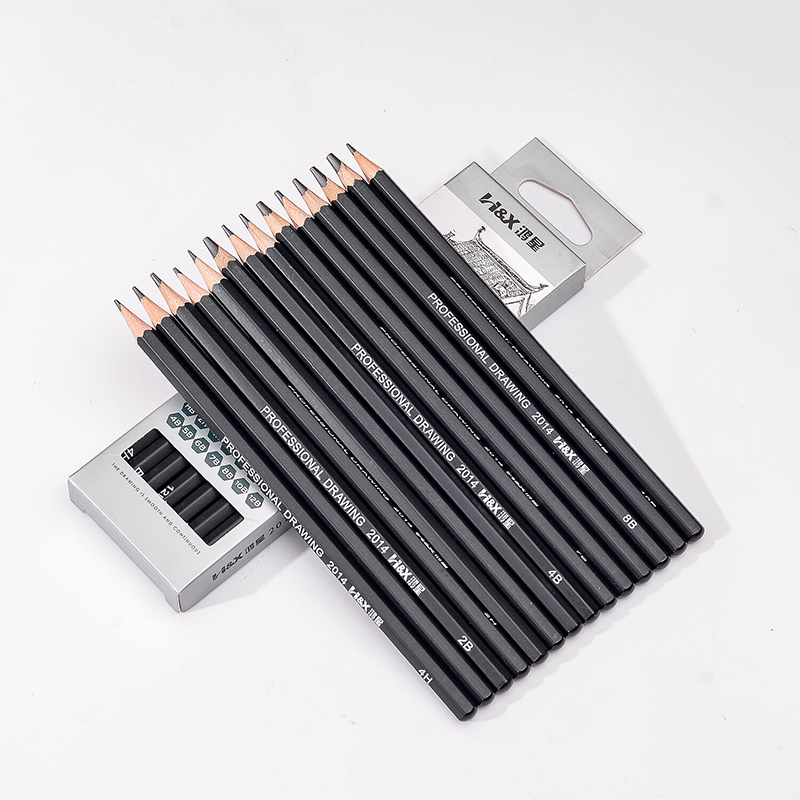Picture of 14pcs Professional Drawing Sketch Pencil Set Graphite Pencil Art Supplies 6H 4H 2H HB BB 2B 3B 4B 5B 6B 7B 8B 10B 12B 14pcs Black